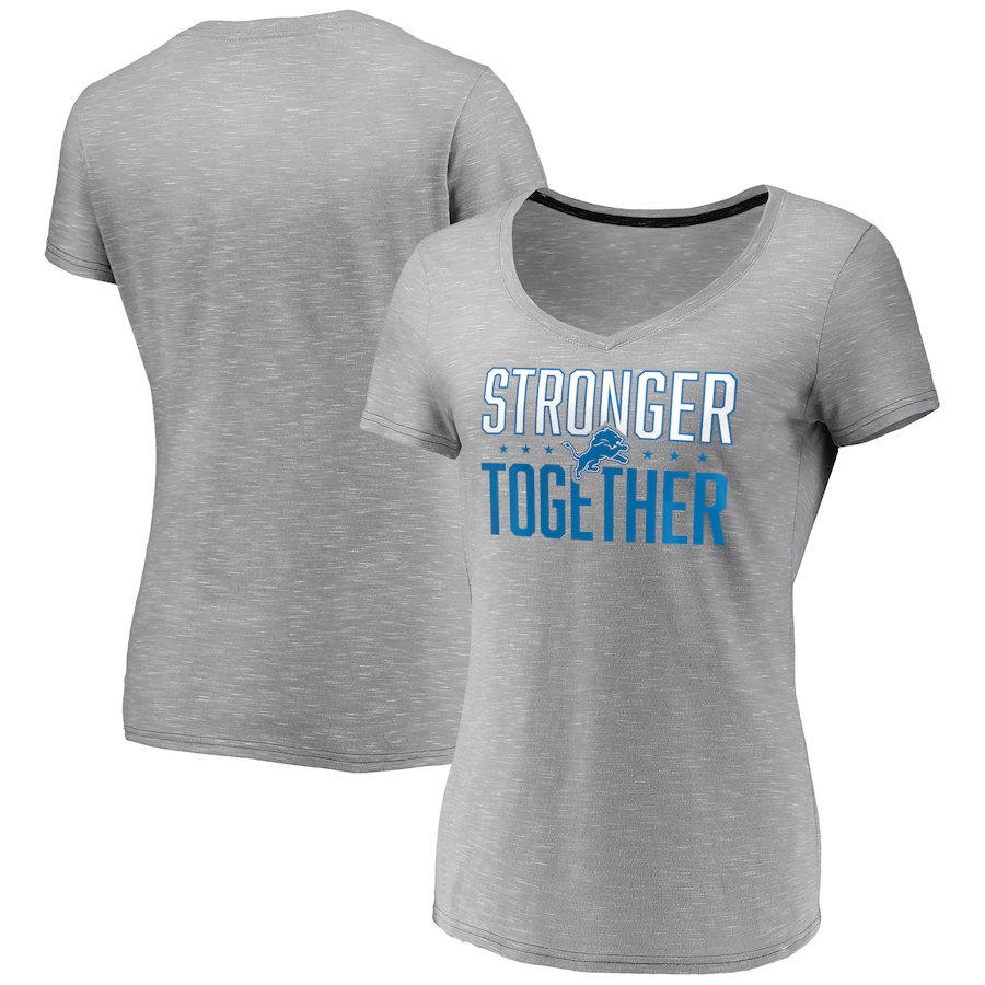 Women's Detroit Lions Gray Stronger Together Space Dye V-Neck T-Shirt(Run Small)